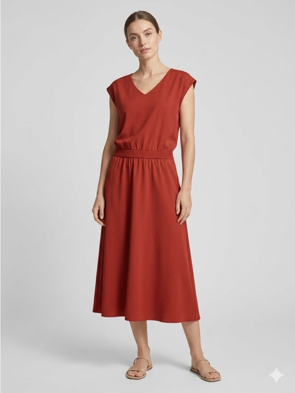 Athleta Rust Terracotta Open Back V-Neck Midi Dress Size 2X